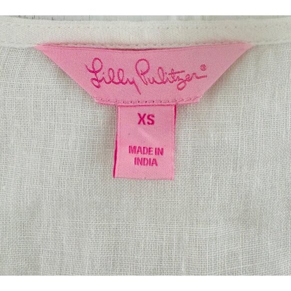 Lilly Pulitzer XS White & Blue Linen Dress With Embroidered Neckline - Picture 2 of 5